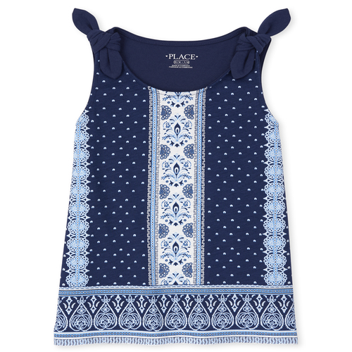 

Girls Paisley Floral Tie Shoulder Tank Top - Blue - The Children's Place