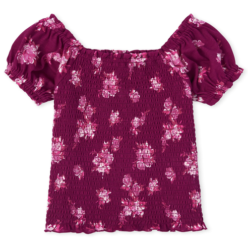 

Girls Floral Smocked Top - Red - The Children's Place