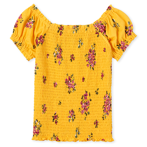 

Girls Floral Smocked Top - Yellow - The Children's Place