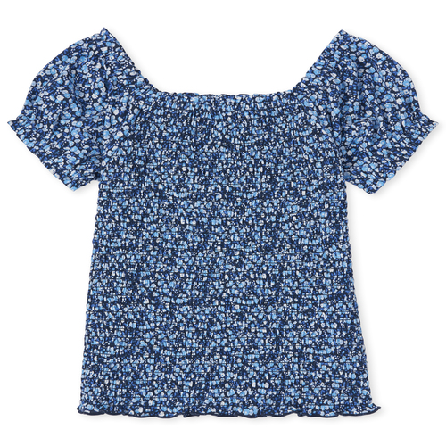 

Girls Floral Smocked Top - Blue - The Children's Place