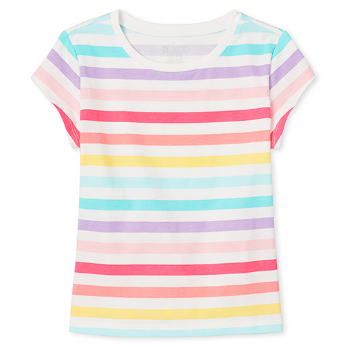 

Girls Rainbow Striped Basic Layering Tee - White T-Shirt - The Children's Place