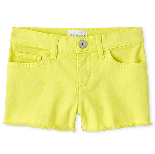 

Girls Frayed Hem Denim Shortie Shorts - Yellow - The Children's Place
