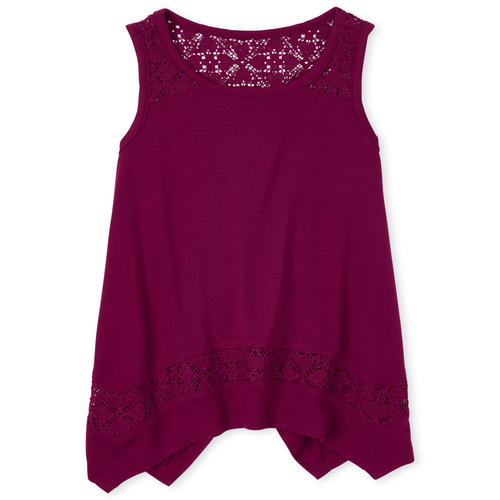 

Girls Lace Sharkbite Hem Top - Red - The Children's Place