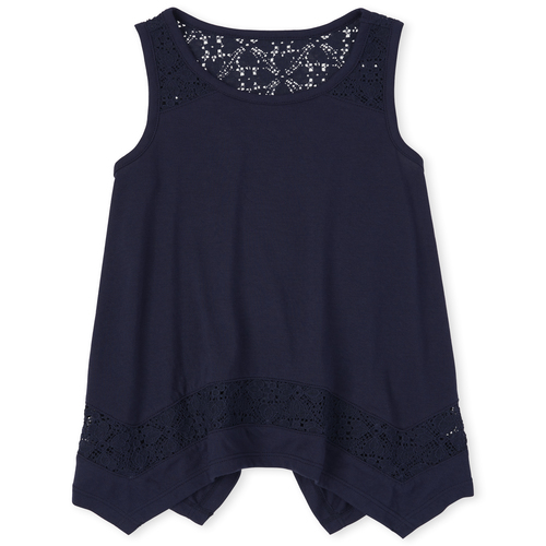 

Girls Lace Sharkbite Hem Top - Blue - The Children's Place