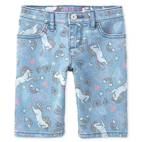 

s Unicorn Denim Skimmer Shorts - Pink - The Children's Place