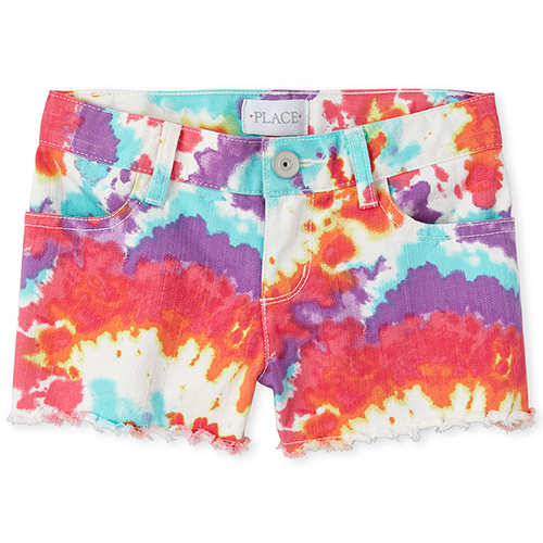 

s Tie Dye Denim Shortie Shorts - White - The Children's Place