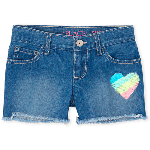 

s Flip Sequin Rainbow Heart Denim Shortie Shorts - The Children's Place