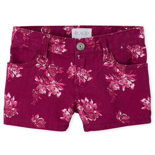 

Girls Floral Denim Shortie Shorts - Red - The Children's Place