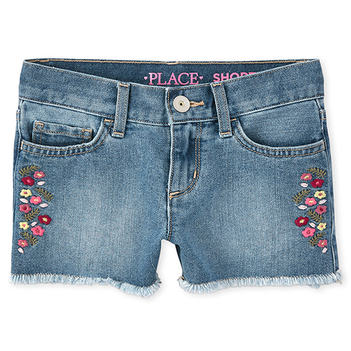 

Girls Embroidered Floral Denim Shortie Shorts - The Children's Place
