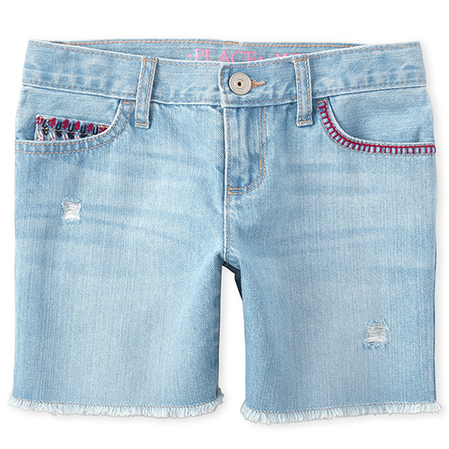 

s Embroidered Pocket Distressed Denim Midi Shorts - The Children's Place