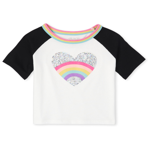 

Girls Active Glitter Rainbow Heart Raglan Top - Black - The Children's Place