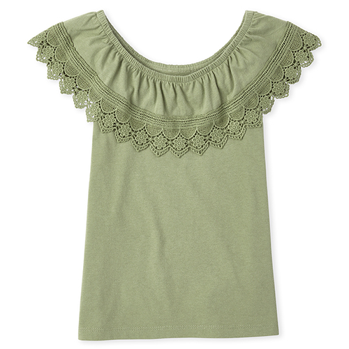 

Girls Crochet Ruffle Top - Green - The Children's Place