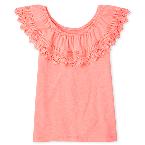 

Girls Crochet Ruffle Top - Pink - The Children's Place