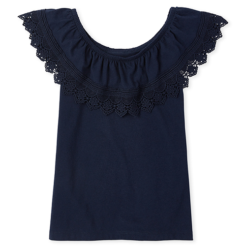 

Girls Crochet Ruffle Top - Blue - The Children's Place