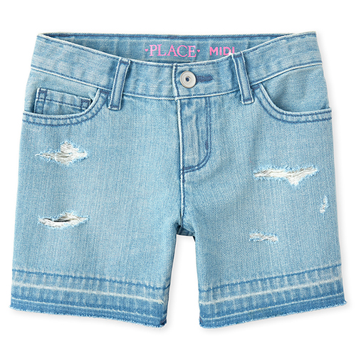 

s Let Down Hem Distressed Denim Midi Shorts - The Children's Place