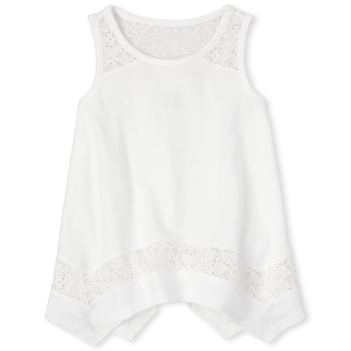 

Girls Lace Hanky Hem Tank Top - White - The Children's Place