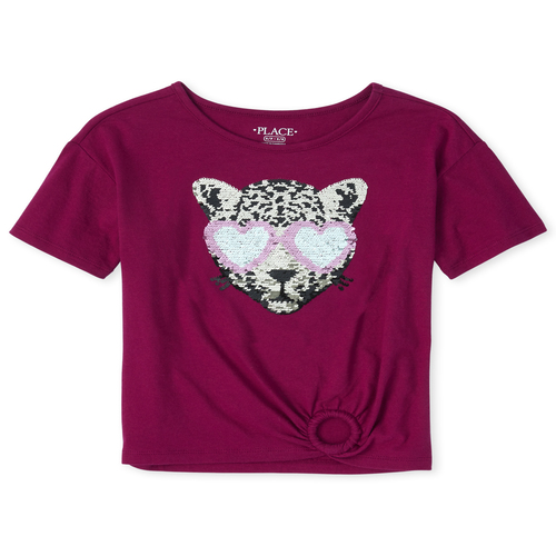 

Girls Flip Sequin Leopard Ring Top - Red - The Children's Place