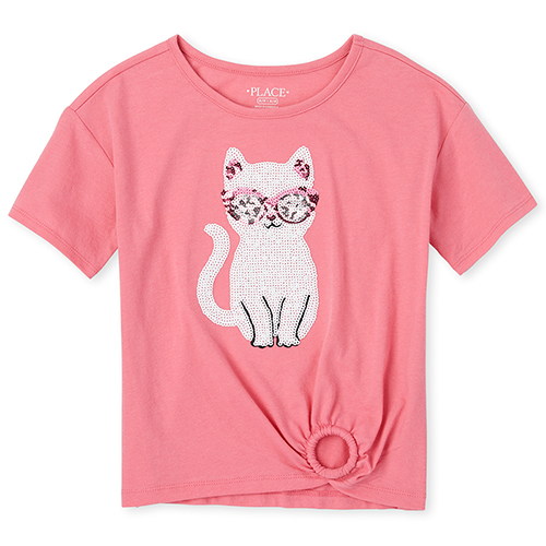 

Girls Sequin Cat Ring Top - Pink - The Children's Place