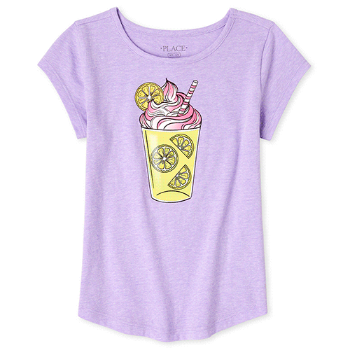 

Girls Lenticular Lemonade Curved Hem Top - Purple - The Children's Place