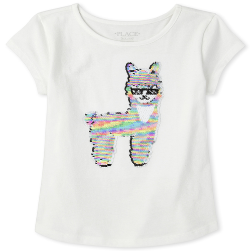 

Girls Flip Sequin Rainbow Llama Curved Hem Top - White - The Children's Place