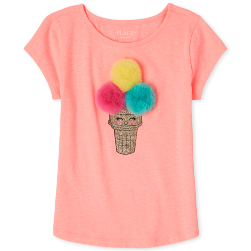 

Girls Faux Fur Ice Cream Curved Hem Top - Pink - The Children's Place