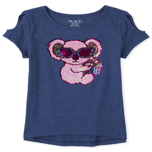 

Girls Flip Sequin Koala Cold Shoulder High Low Top - Blue - The Children's Place
