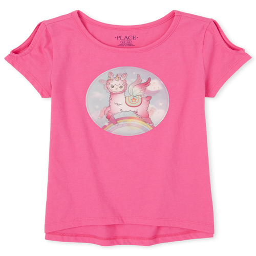 

Girls Lenticular Llamacorn Cold Shoulder High Low Top - Pink - The Children's Place