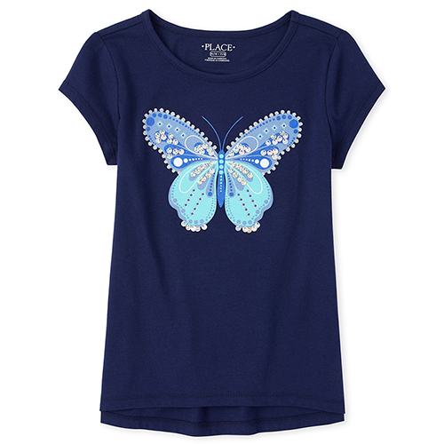 

Girls Embellished Butterfly High Low Top - Blue - The Children's Place