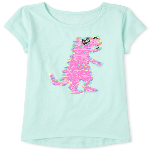 

Girls Flip Sequin Rainbow Dino Top - Green - The Children's Place