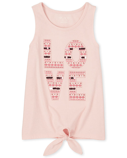 

Girls Embellished Love Tie Front Tank Top - Pink - The Children's Place