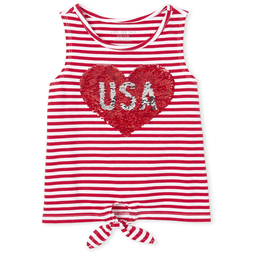 

Girls Americana Flip Sequin Striped Tie Front Tank Top - Red - The Children's Place