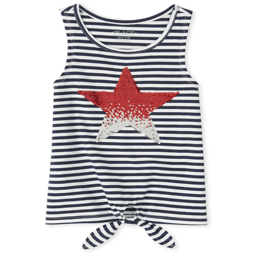 

Girls Americana Flip Sequin Striped Tie Front Tank Top - Blue - The Children's Place