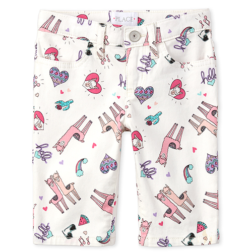 

Girls Print Denim Skimmer Shorts - White - The Children's Place