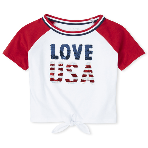

Girls Americana Flip Sequin Love Usa Tie Front Top - Red - The Children's Place