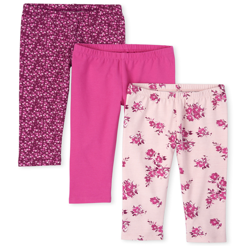 

Girls Floral Capri Leggings 3-Pack - Pink - The Children's Place