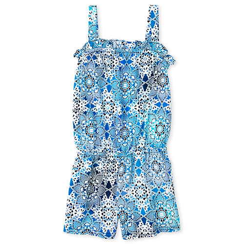 

Girls Floral Ruffle Romper - Blue - The Children's Place