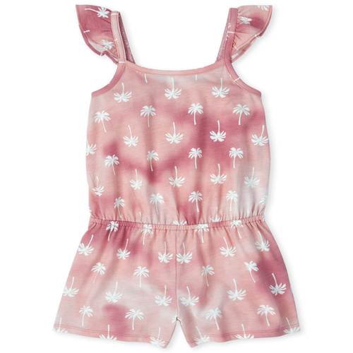 

Girls Palm Tree Ruffle Romper - Pink - The Children's Place
