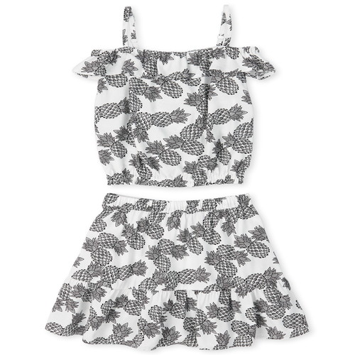 

Girls Pineapple Off Shoulder Top And Ruffle Skirt Set - Black - The Children's Place
