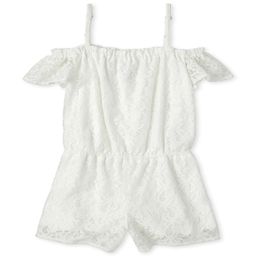 

Girls Lace Off Shoulder Romper - White - The Children's Place