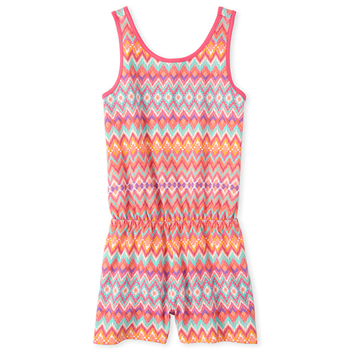

Girls Print Cross Back Romper - Pink - The Children's Place