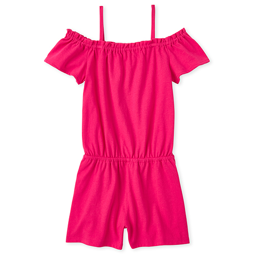 

Girls Floral Ruffle Romper - Pink - The Children's Place