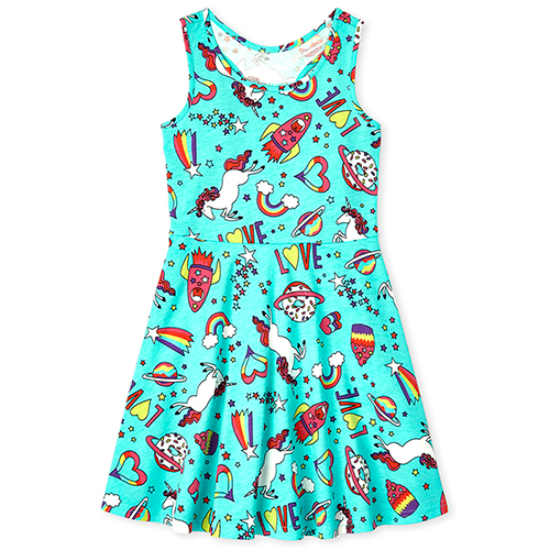 

Girls Print Racerback Dress - Blue - The Children's Place