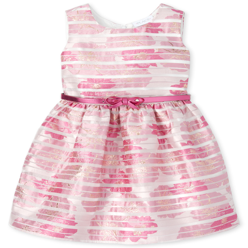 

Girls Floral Striped Jacquard Fit And Flare Dress - Pink - The Children's Place