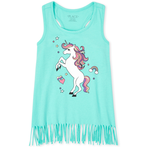 

Girls Mix And Match Animal Fringe Racerback Tank Top - Blue - The Children's Place