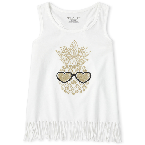 

Girls Mix And Match Glitter Fringe Tank Top - White - The Children's Place