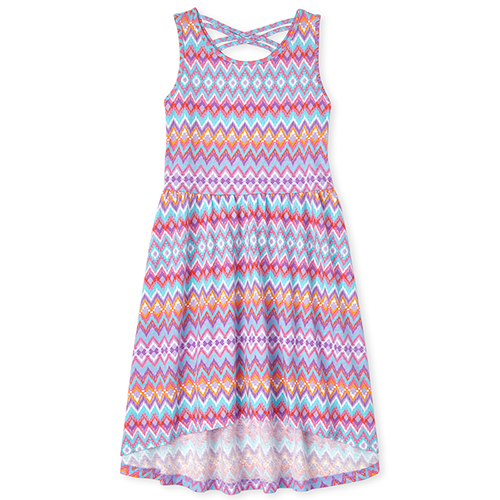 

Girls Chevron Cross Back High Low Dress - Purple - The Children's Place
