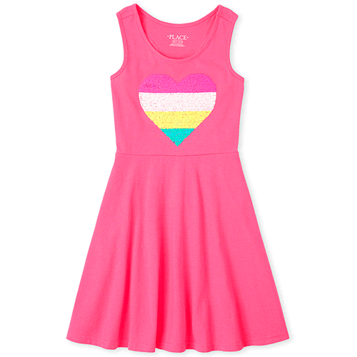 

Girls Flip Sequin Rainbow Heart Racerback Tank Dress - Pink - The Children's Place