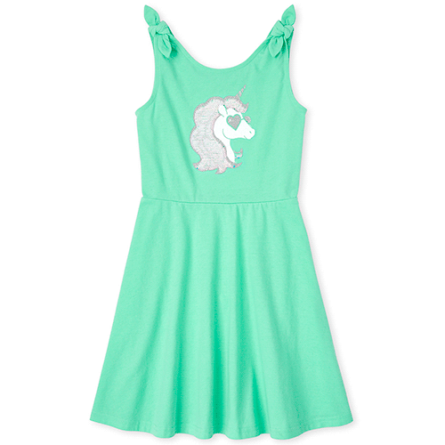 

Girls Flip Sequin Unicorn Tie Shoulder Dress - Green - The Children's Place