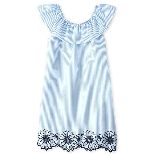 

Girls Embroidered Striped Shift Dress - Blue - The Children's Place