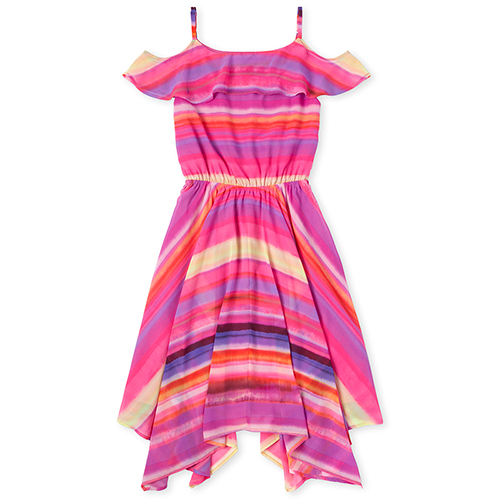 

Womens Mommy And Me Striped Matching Cold Shoulder Sharkbite Hem Dress - Pink - The Children' Place